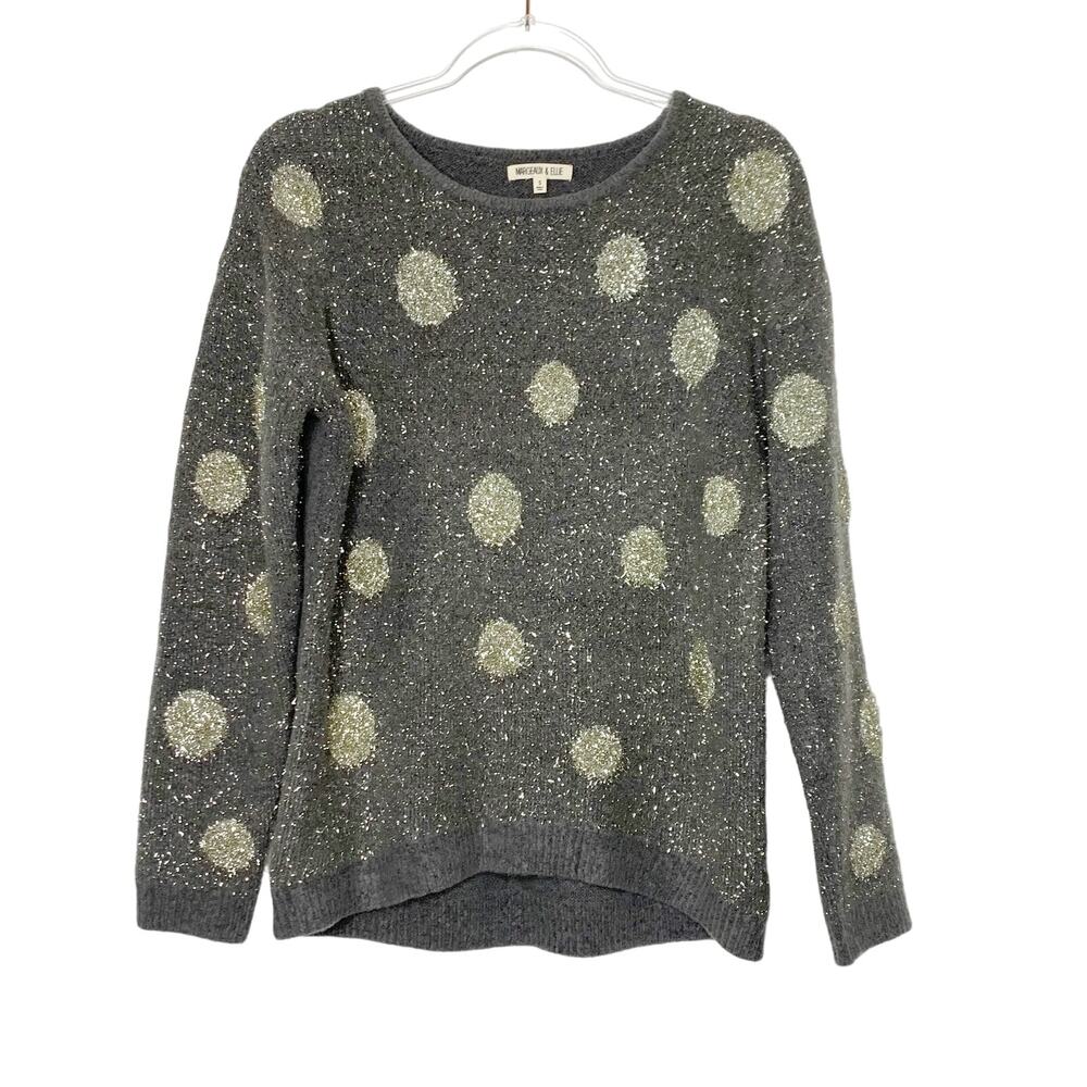 MARGEAUX & ELLIE Polka Dot Metallic Pullover Sweater Crewneck Gray Silver Size S